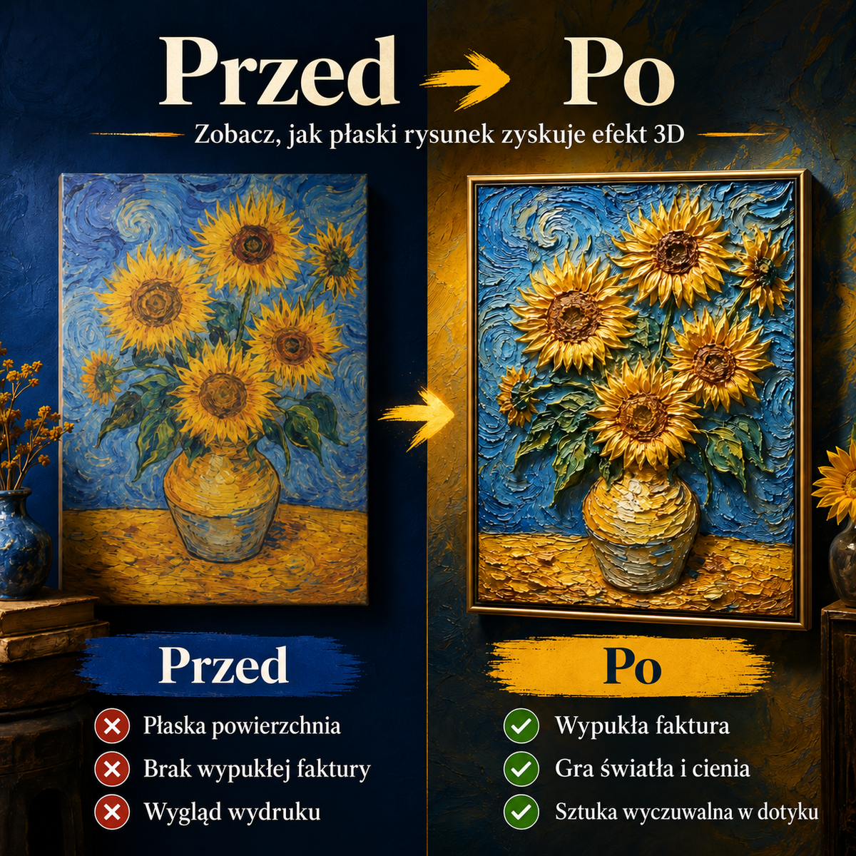 Ilustracja płaskiego obrazu i wypukłego efektu 3D