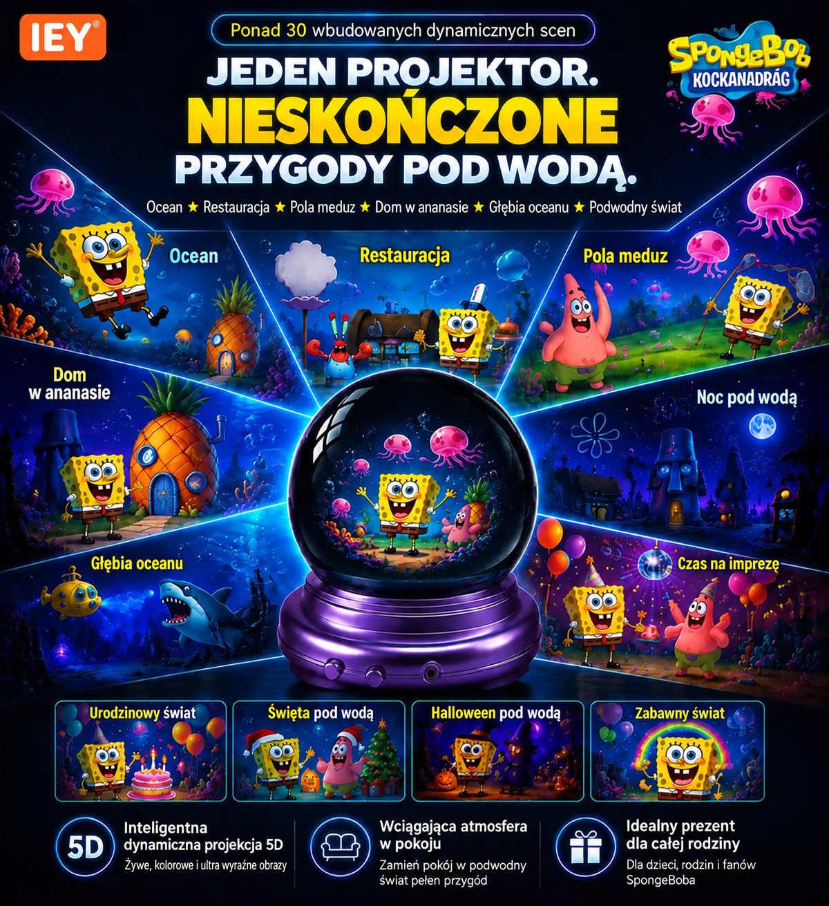 Podwodne sceny dostępne w projektorze nocnym