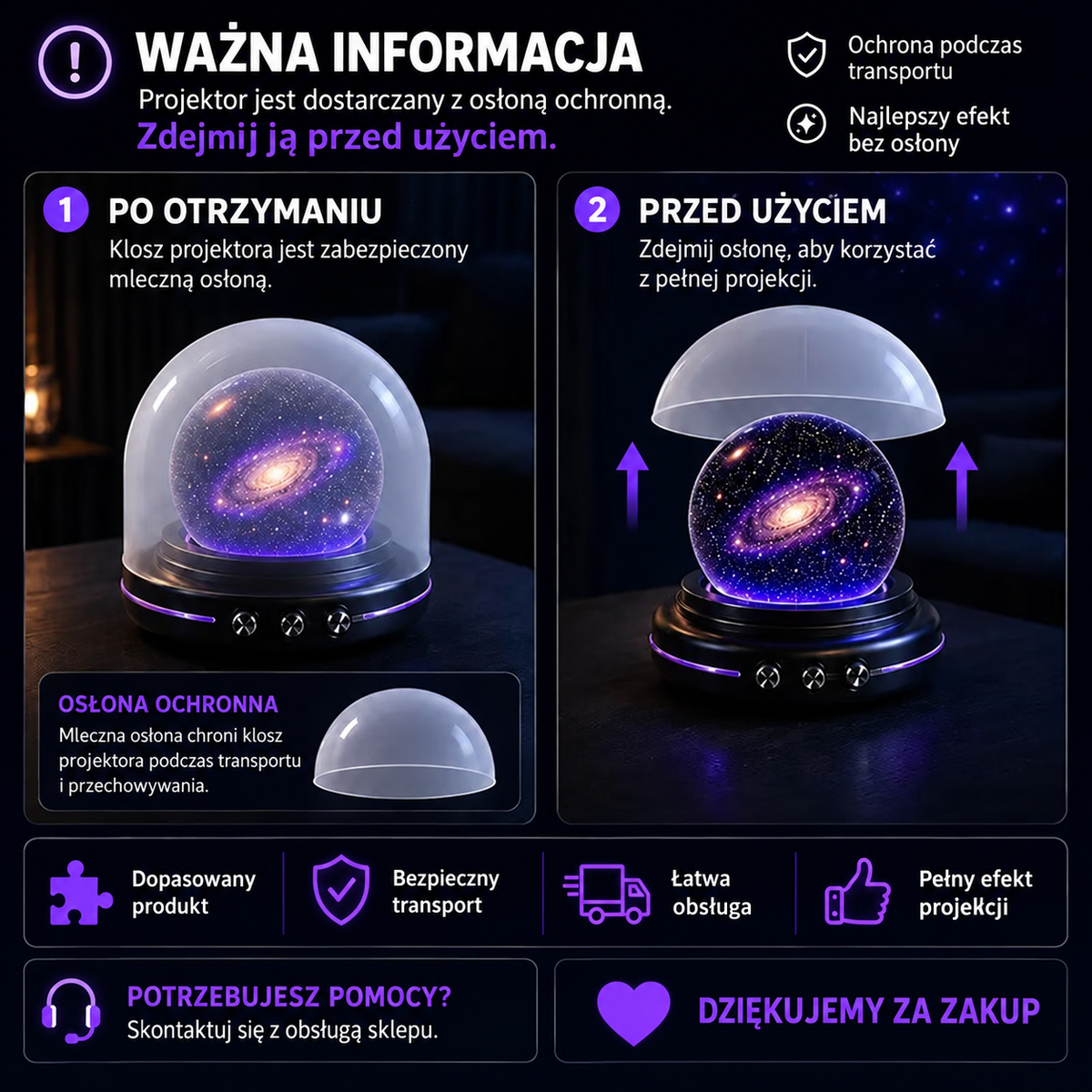 Instrukcja zdjęcia osłony ochronnej przed użyciem