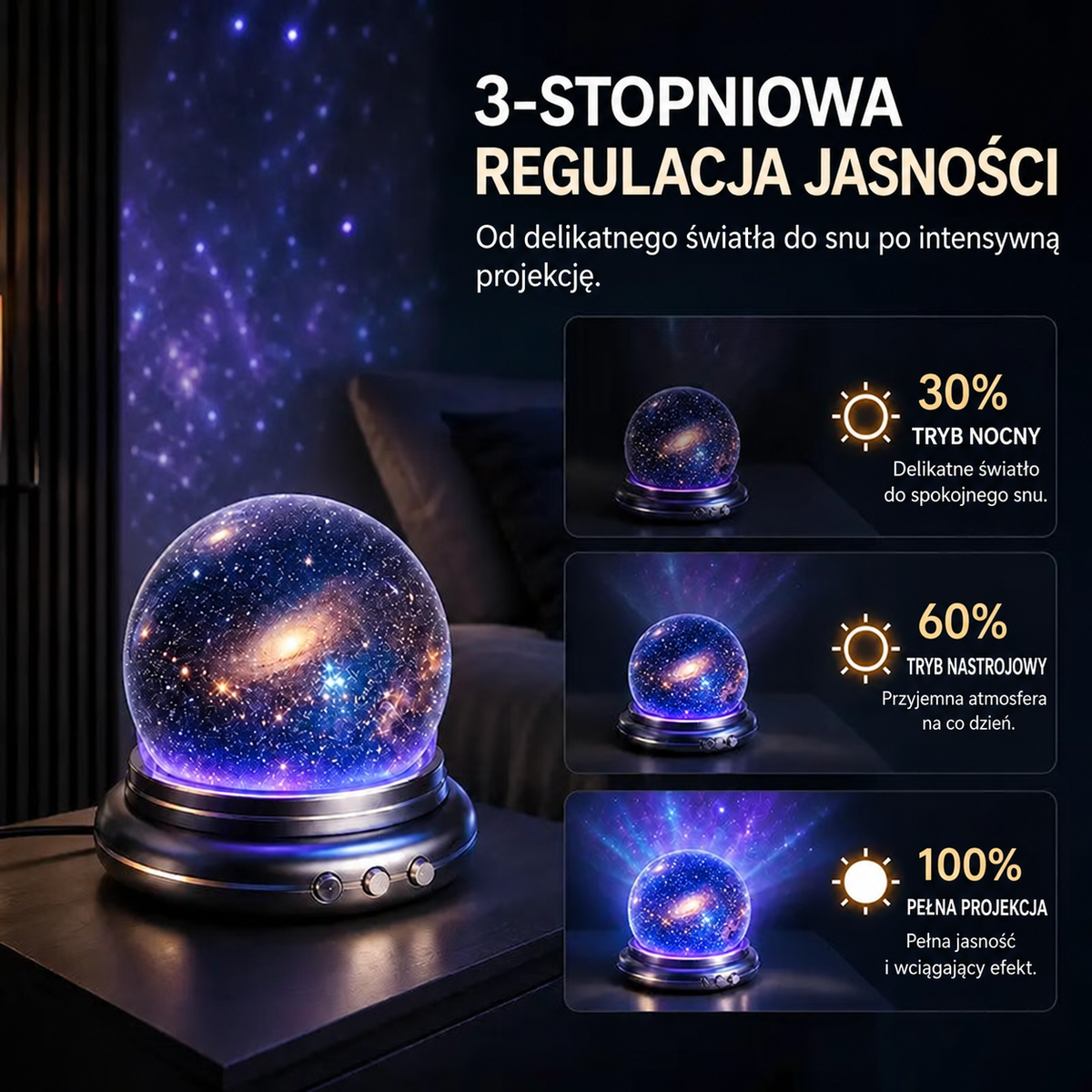 Trzystopniowa regulacja jasności projektora