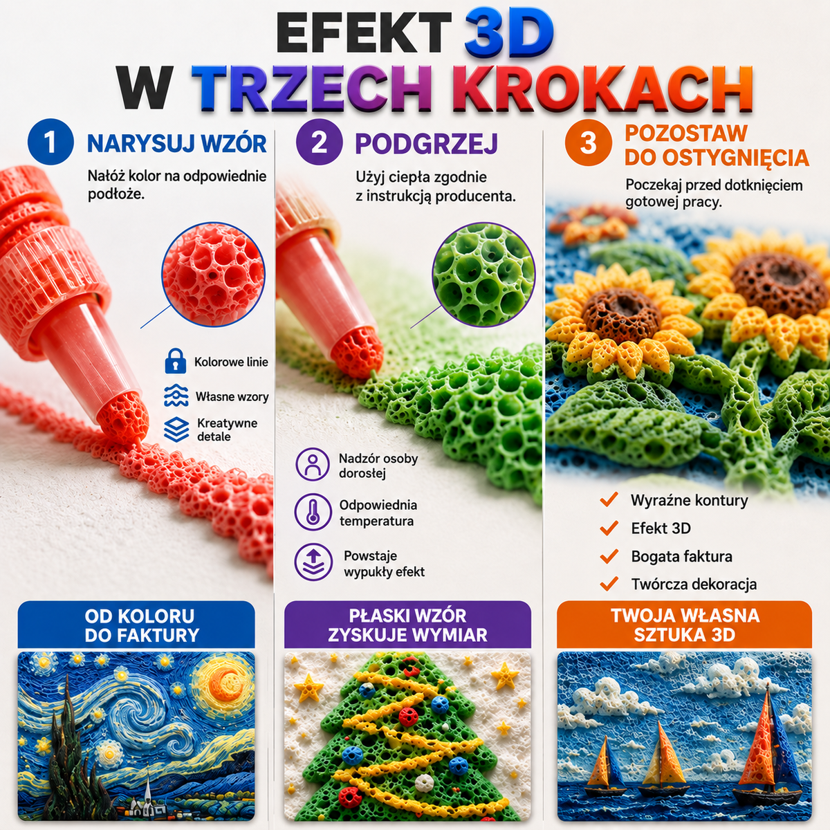 Efekt 3D w trzech krokach – rysowanie, podgrzewanie i studzenie