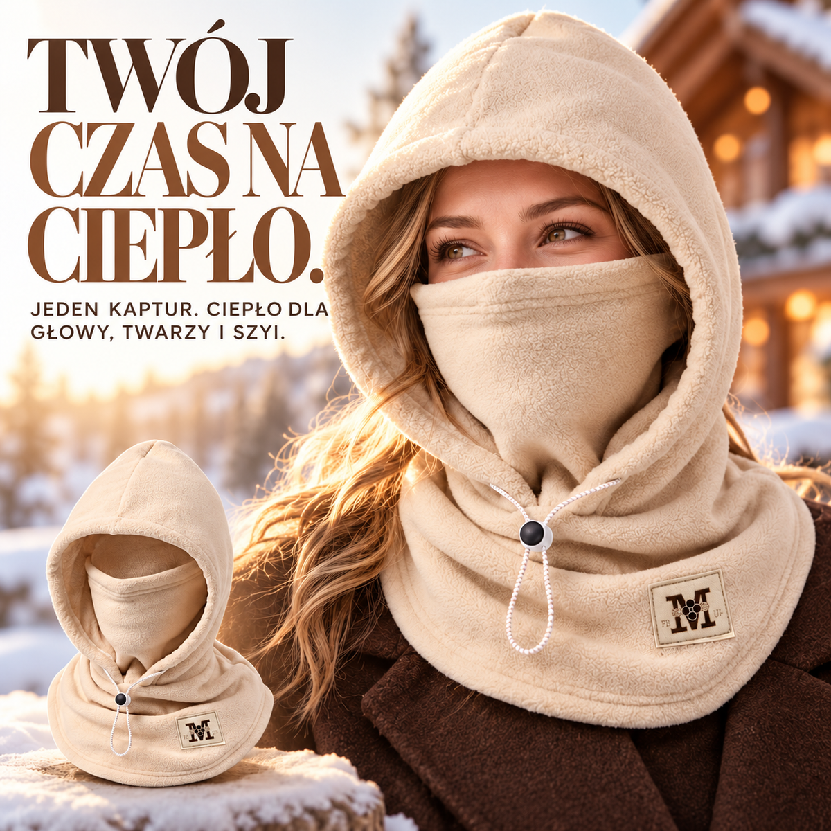Polarowy kaptur zimowy 3 w 1 z osłoną twarzy i szyi