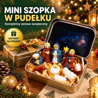 Mini szopka bożonarodzeniowa w metalowym pudełku – kompletny zestaw