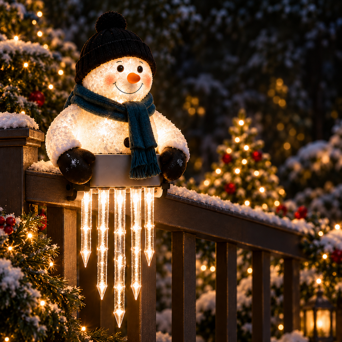 WinterGlow — świecący bałwanek z soplami na balustradę