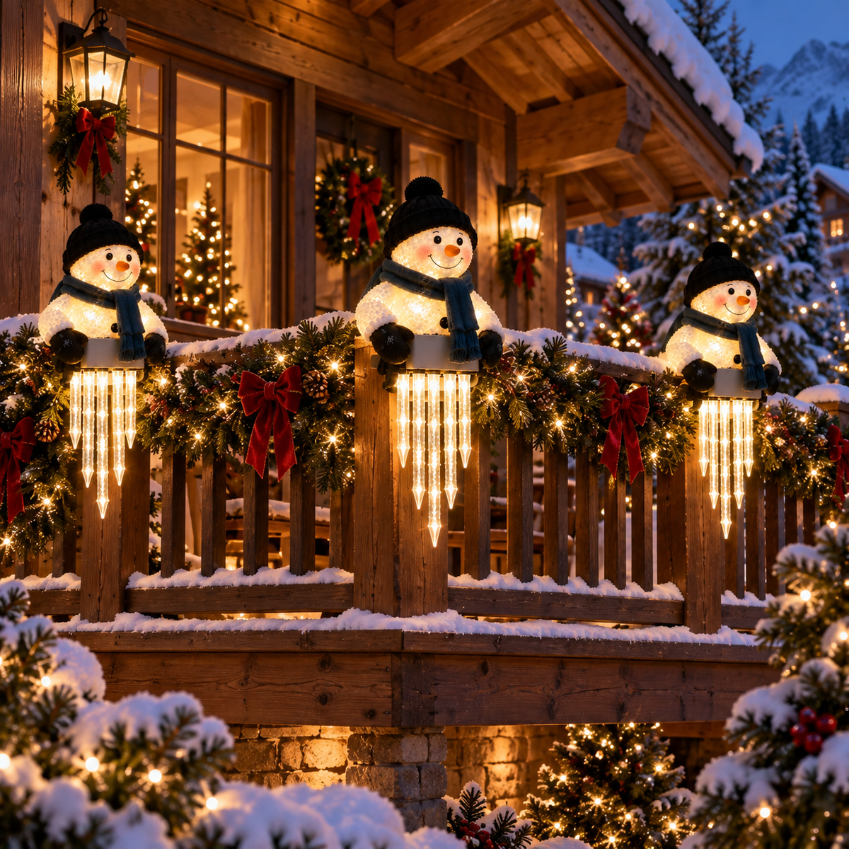 WinterGlow — świecący bałwanek z soplami na balustradę