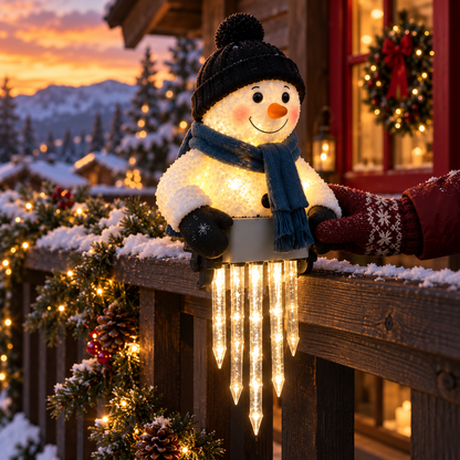 WinterGlow — świecący bałwanek z soplami na balustradę
